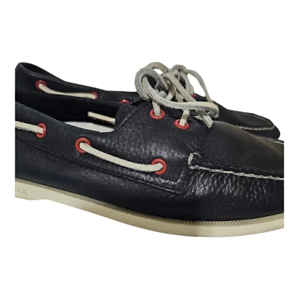 SPERRY Topsiders Blue Leather White Laces Red Grommets - Size‎ 10 1/2